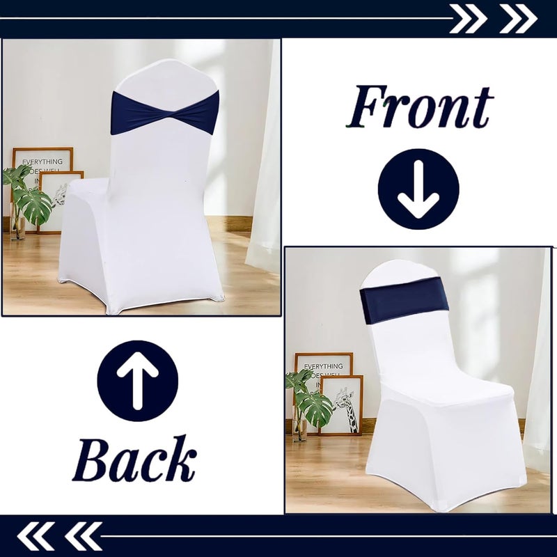 Fbewom Navy Blue Chair Sashes Bows 50 Pcs Spandex Chair Bands Ties Without Buckle Decorations for Wedding Birthday Party Events Ceremony - Image 4